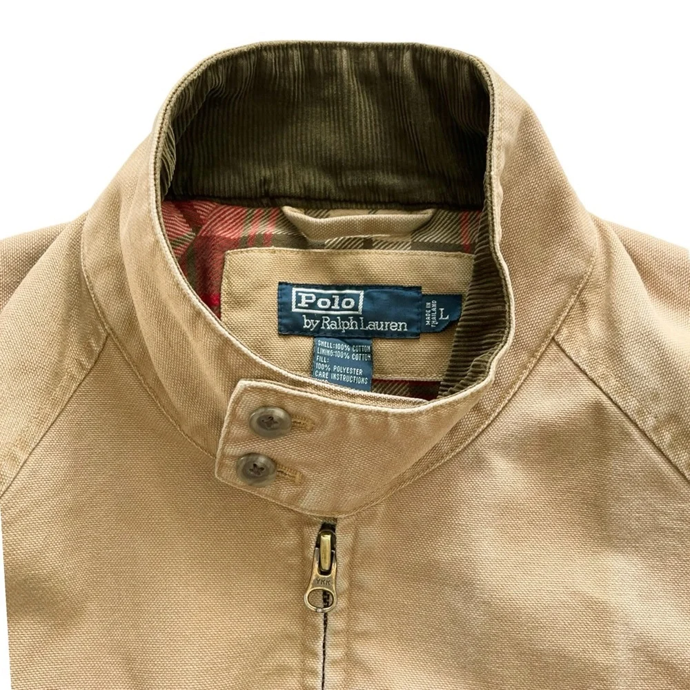 Polo Ralph Lauren Flannel Lined Insulated Canvas Harrington Jacket | LARGE - Picture 4 of 13